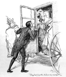 "De hade glömt att lämna något meddelande", illustration från "Pride and Prejudice" av Jane Austen, utgåva publicerad 1894